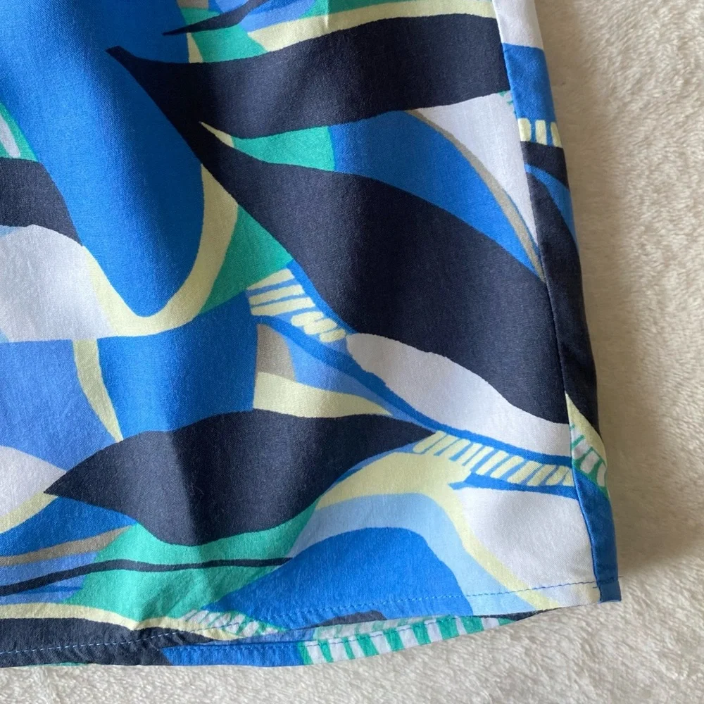 LOFT Blue Green Abstract Print Ruffle Sleeve Maxi Dress Large Petite - Picture 8 of 15